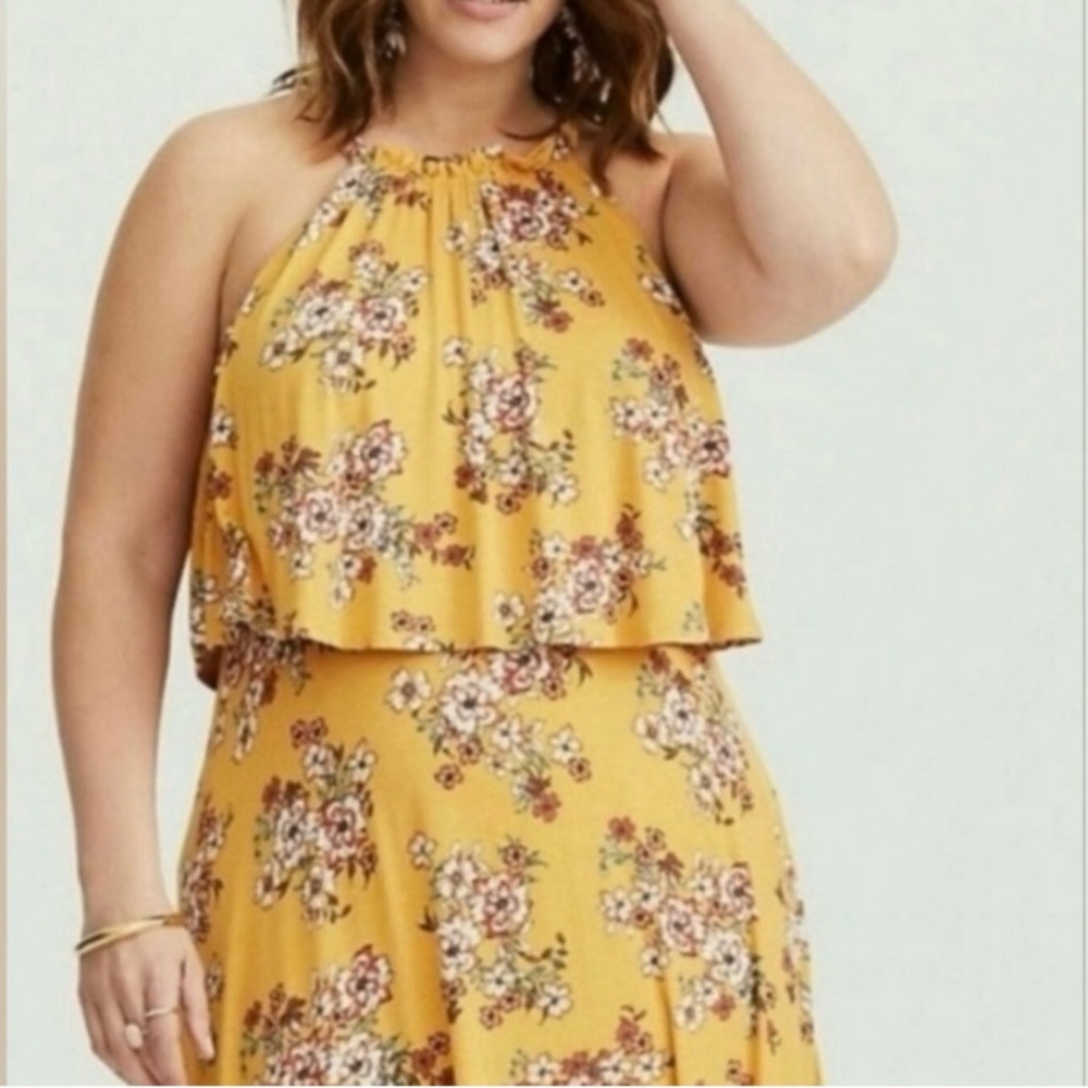 Torrid Yellow Floral Cutaway High-Neck Jersey Maxi Dress Size 1X NWT - Picture 11 of 13